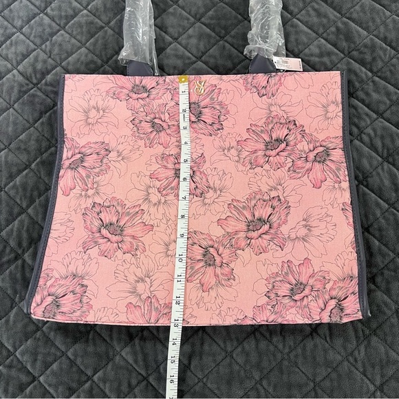 Victoria Secret Tote Bag Travel Pink Floral Square Books Storage Purse - Picture 2 of 10